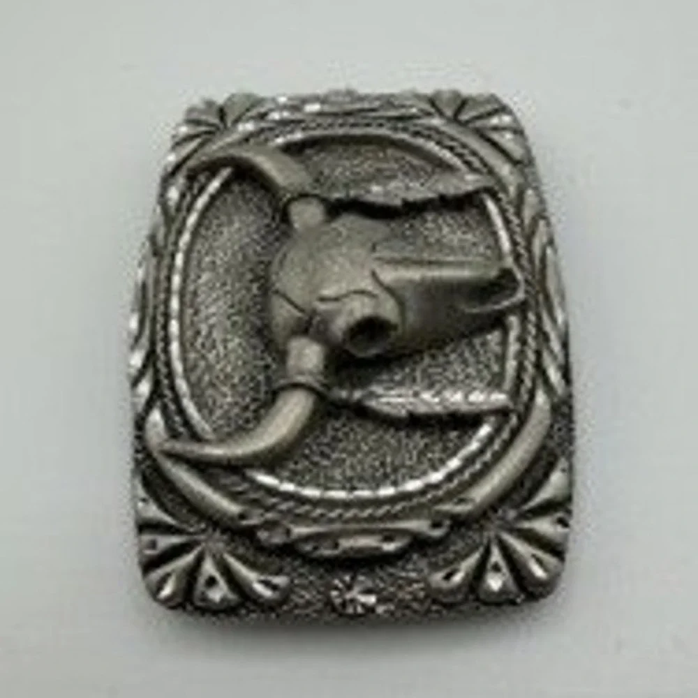 Vintage Silver-Tone Western Belt Buckle Longhorn Steer Skull Feather CowboyRodeo